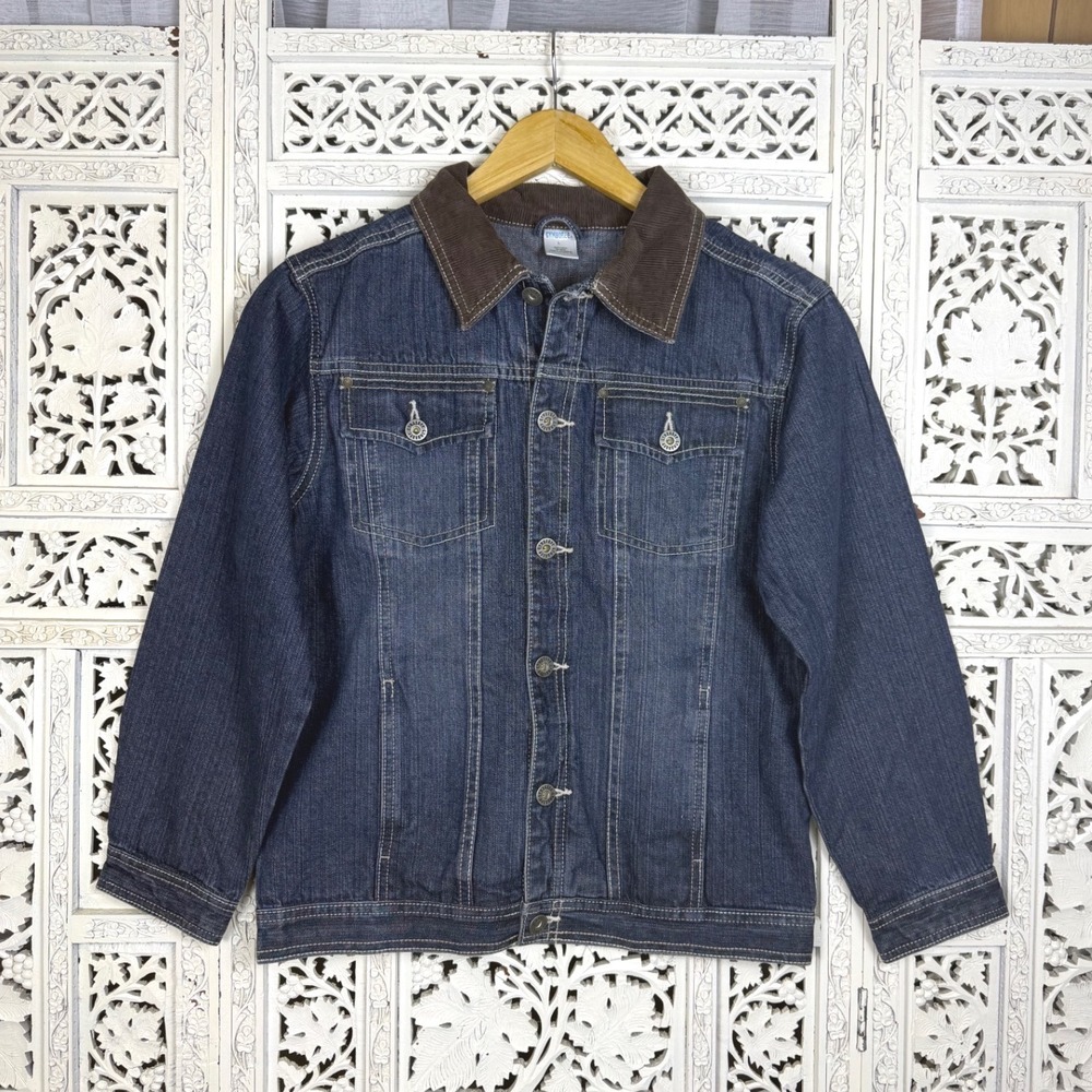 Gymboree Denim‎ Jacket Corduroy Collar Sz Kids Large Retro Style Boho Trucker